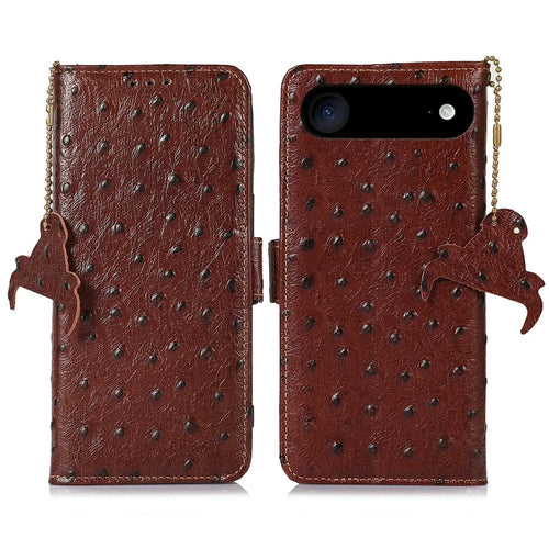 For iPhone Air Case RFID Blocking Genuine Cow Leather Phone Case Ostrich Texture - Coffee - 1