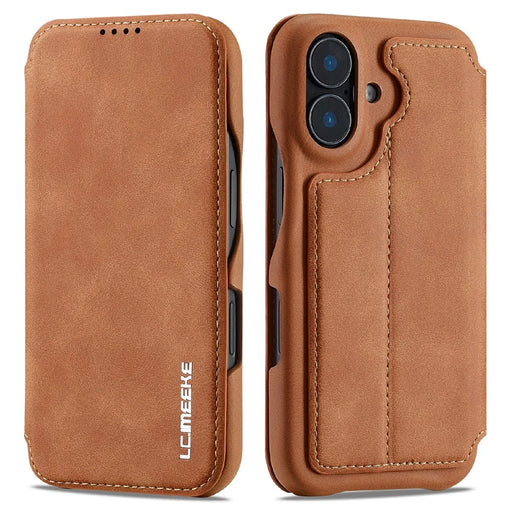 LC.IMEEKE For iPhone 17 Case Card Holder Stand Leather Phone Cover - Brown - 1