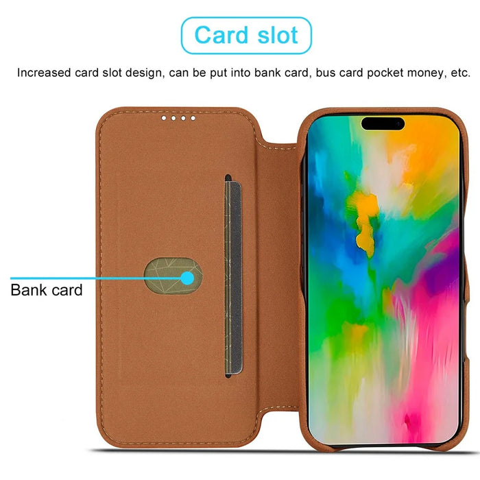 LC.IMEEKE For iPhone 17 Case Card Holder Stand Leather Phone Cover - Brown - 4