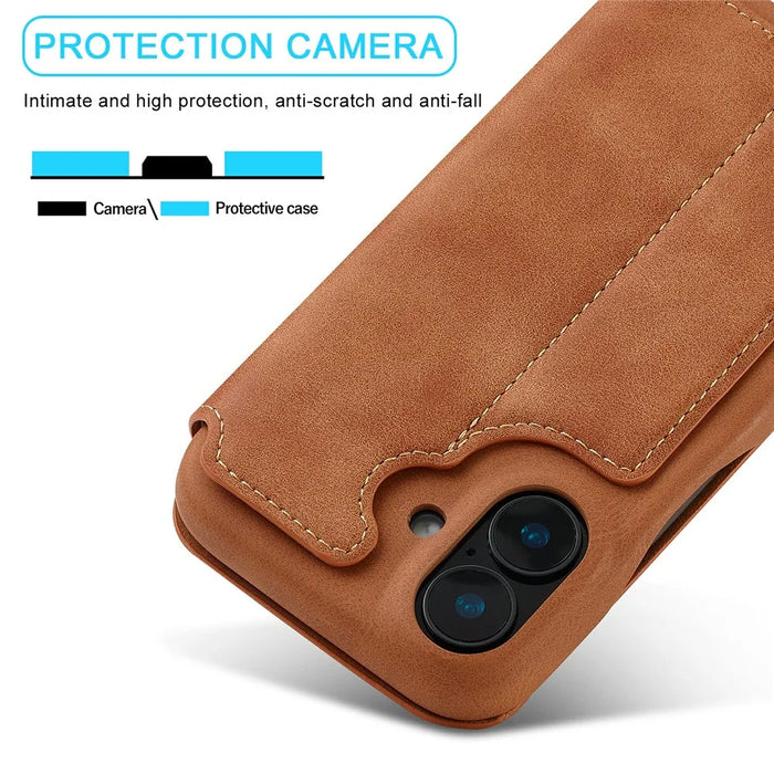 LC.IMEEKE For iPhone 17 Case Card Holder Stand Leather Phone Cover - Brown - 7