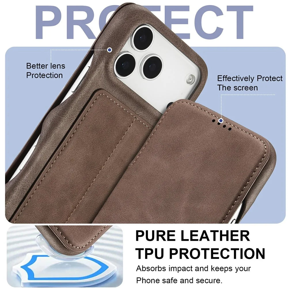 LC.IMEEKE For iPhone 18 Pro / 17 Pro Case Card Holder Stand Leather Phone Cover - Coffee - 5