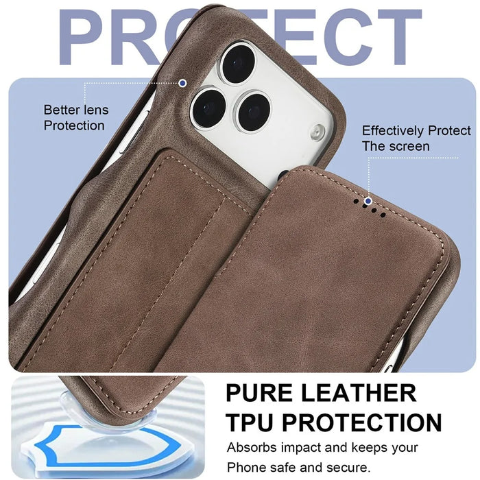 LC.IMEEKE For iPhone 18 Pro / 17 Pro Case Card Holder Stand Leather Phone Cover - Coffee - 5