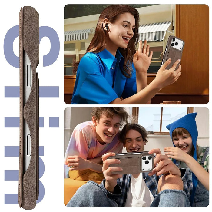 LC.IMEEKE For iPhone 18 Pro / 17 Pro Case Card Holder Stand Leather Phone Cover - Coffee - 6