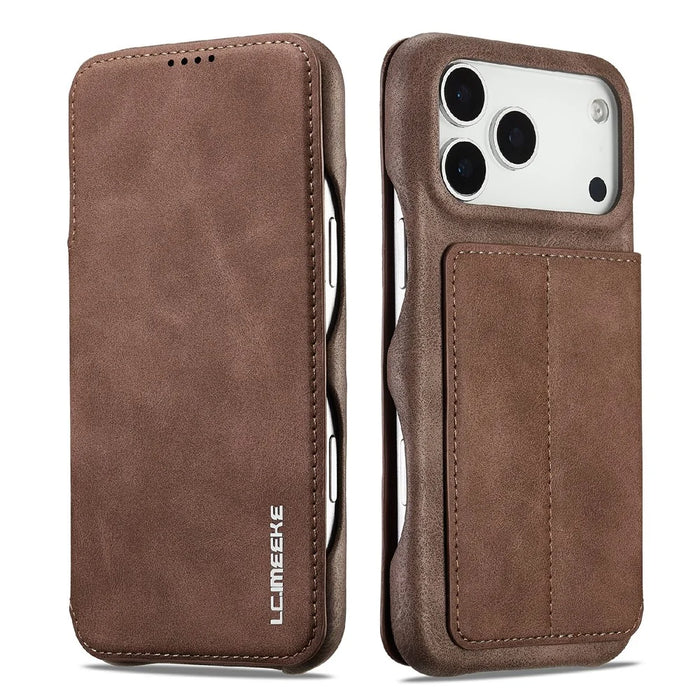 LC.IMEEKE For iPhone 18 Pro Max / 17 Pro Max Case Card Holder Stand Leather Phone Cover - Coffee - 1