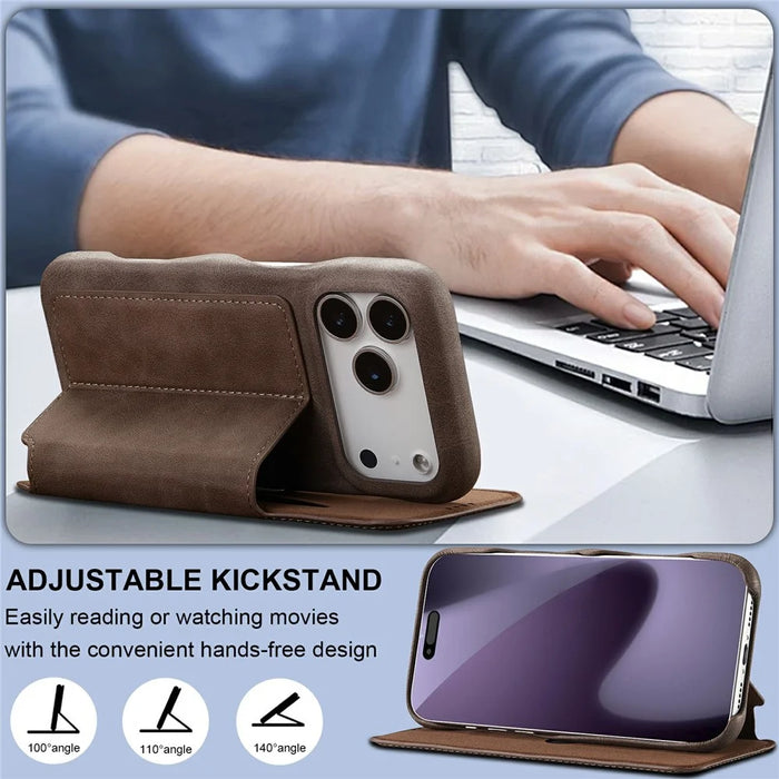 LC.IMEEKE For iPhone 18 Pro Max / 17 Pro Max Case Card Holder Stand Leather Phone Cover - Coffee - 7
