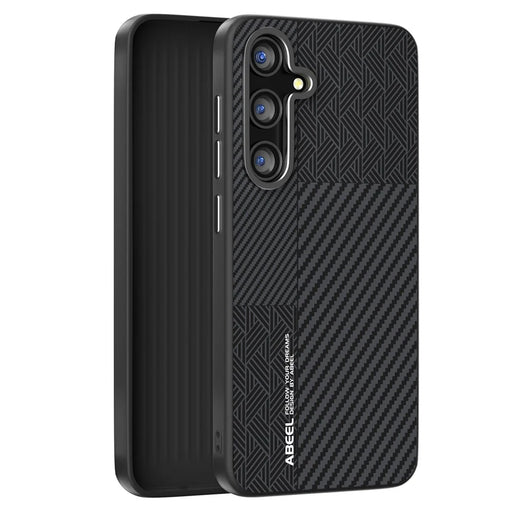 ABEEL For Samsung Galaxy S25 FE Magnetic Case PC + TPU + Aluminum Alloy + PU Leather Slim Phone Back Cover - Texture 3 - 2