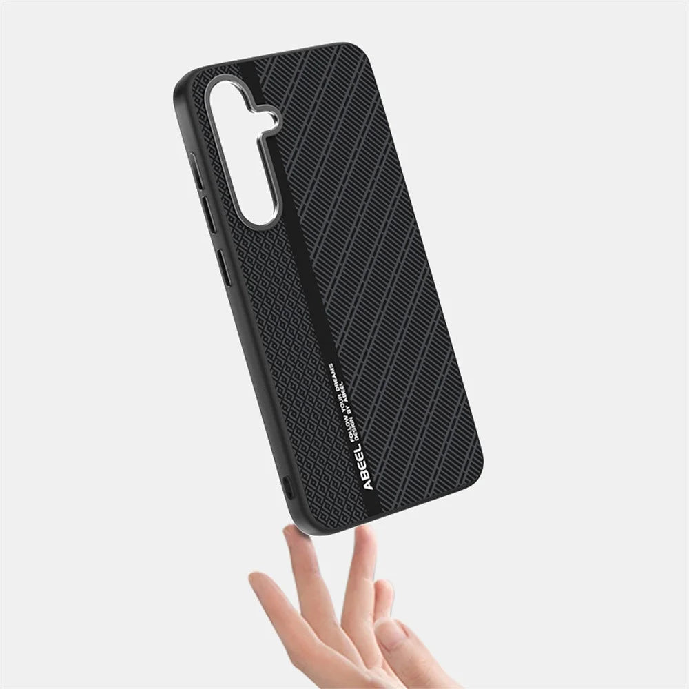 ABEEL For Samsung Galaxy S25 FE Magnetic Case PC + TPU + Aluminum Alloy + PU Leather Slim Phone Back Cover - Texture 3 - 3