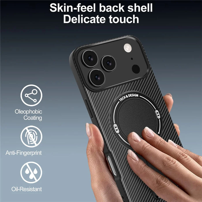 For iPhone 17 Pro Max Case with Kickstand Carbon Fiber Texture PC + TPU Phone Cover - Black - 3