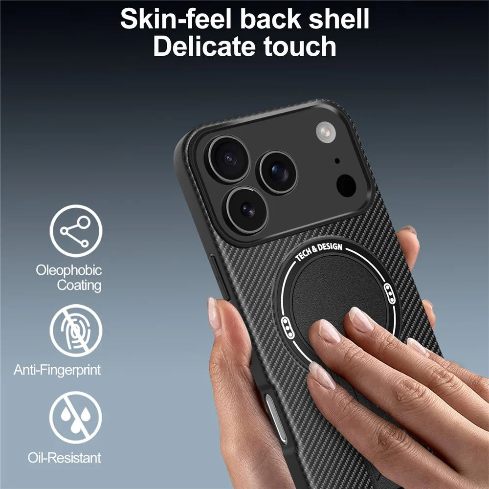 For iPhone 17 Pro Case with Kickstand Carbon Fiber Texture PC + TPU Phone Cover - Black - 3
