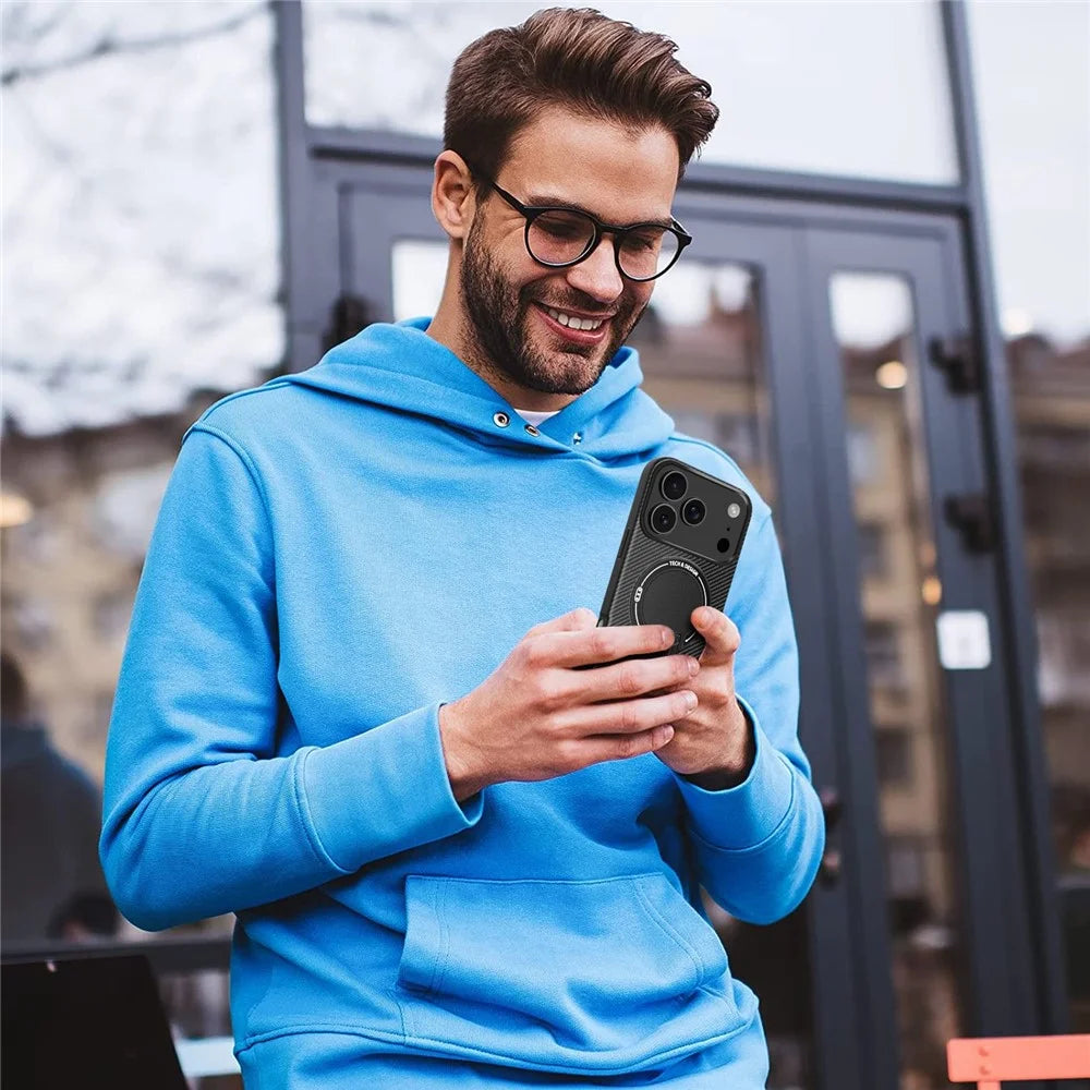 For iPhone 17 Pro Case with Kickstand Carbon Fiber Texture PC + TPU Phone Cover - Black - 7