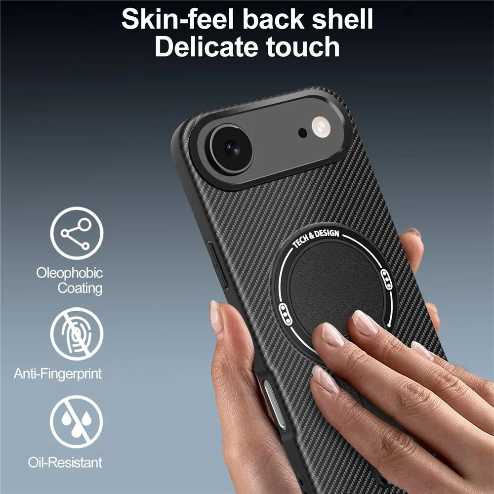 For iPhone Air Case with Kickstand Carbon Fiber Texture PC + TPU Phone Cover - Black - 3