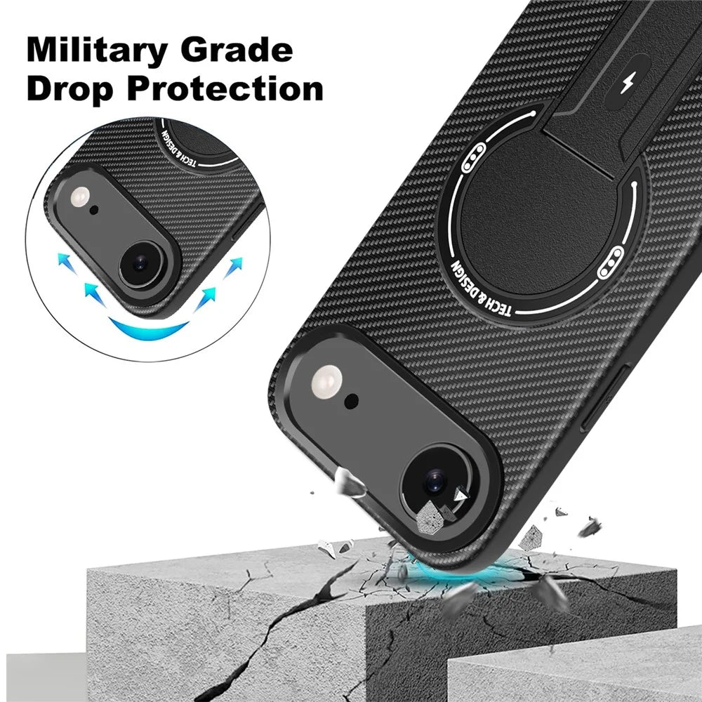 For iPhone Air Case with Kickstand Carbon Fiber Texture PC + TPU Phone Cover - Black - 4