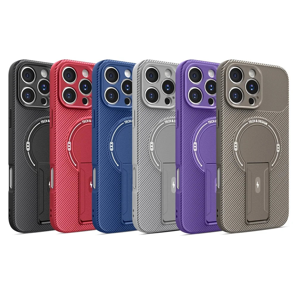 For iPhone 16 Pro Max Case with Kickstand Carbon Fiber Texture PC + TPU Phone Cover - Black - 7