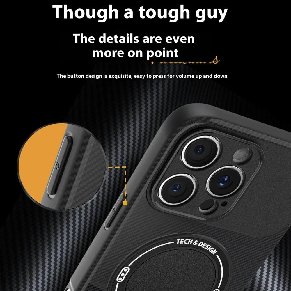 For iPhone 16 Pro Max Case with Kickstand Carbon Fiber Texture PC + TPU Phone Cover - Black - 4