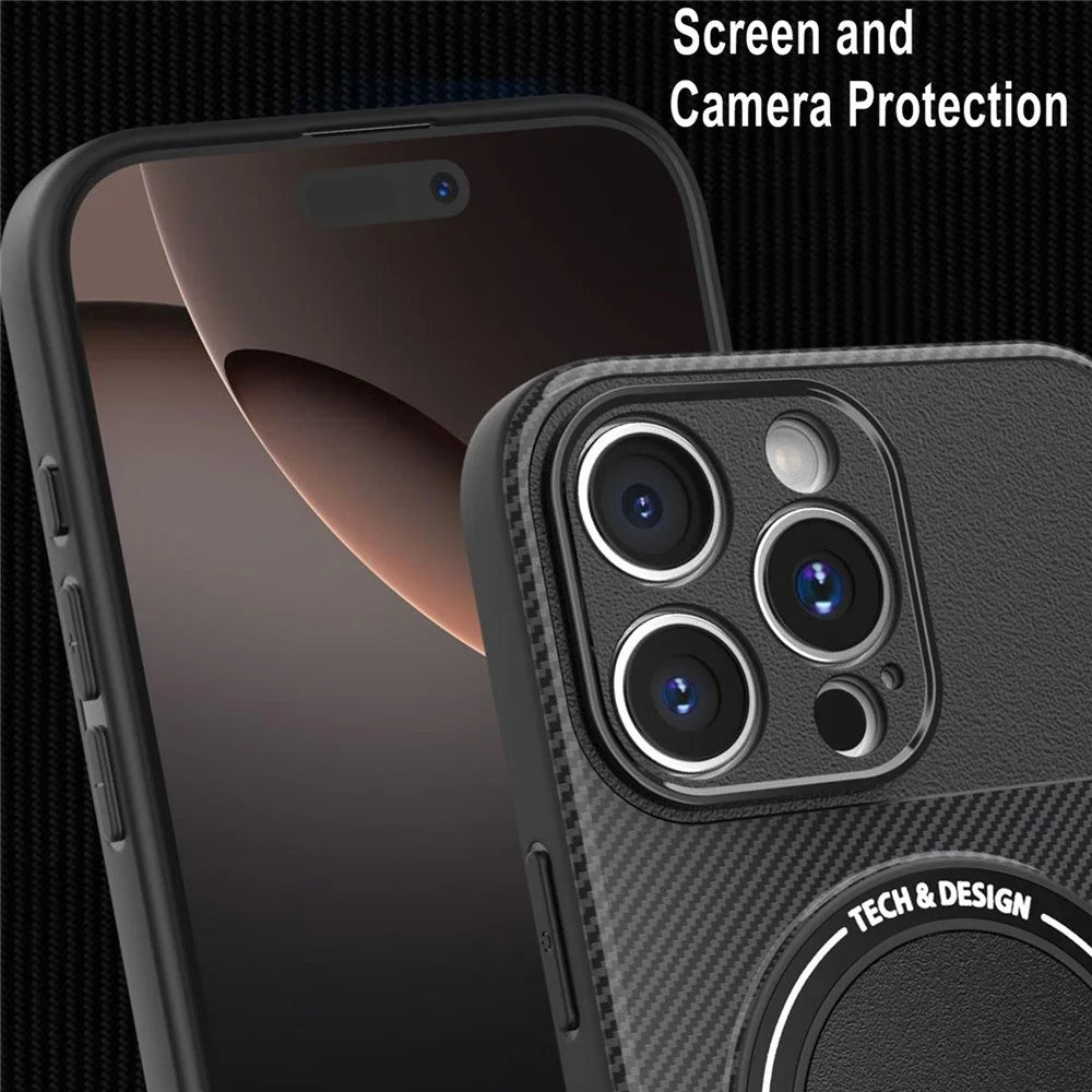 For iPhone 16 Pro Max Case with Kickstand Carbon Fiber Texture PC + TPU Phone Cover - Black - 5