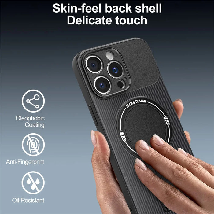For iPhone 15 Pro Case with Kickstand Carbon Fiber Texture PC + TPU Phone Cover - Black - 3