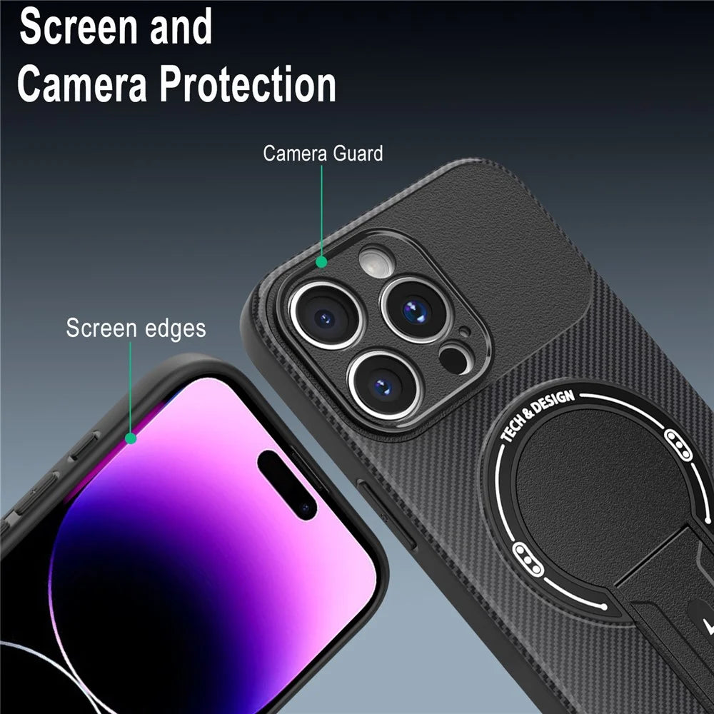 For iPhone 14 Pro Max Case with Kickstand Carbon Fiber Texture PC + TPU Phone Cover - Black - 5