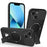For iPhone 13 Case with Kickstand Carbon Fiber Texture PC + TPU Phone Cover - Black - 1