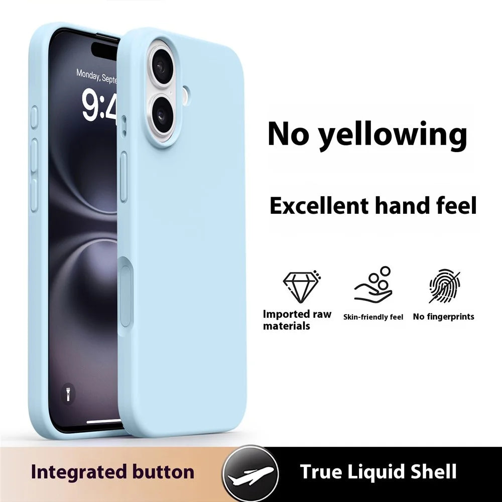 For iPhone 16 Case Soft Microfiber Lining Liquid Silicone + PC Phone Cover - Ice Blue - 2