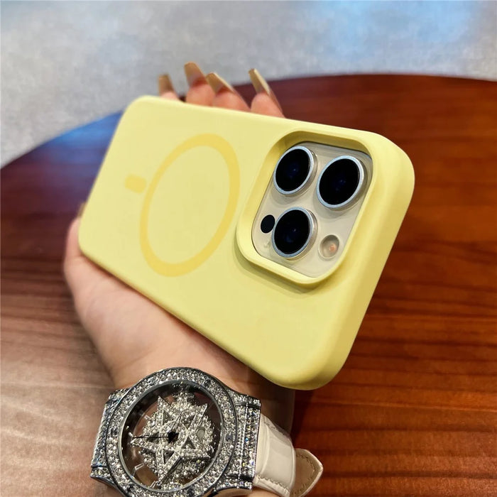 For iPhone 16 Pro Case Compatible with MagSafe Liquid Silicone + PC Anti-Scratch Phone Cover - Light Yellow - 3
