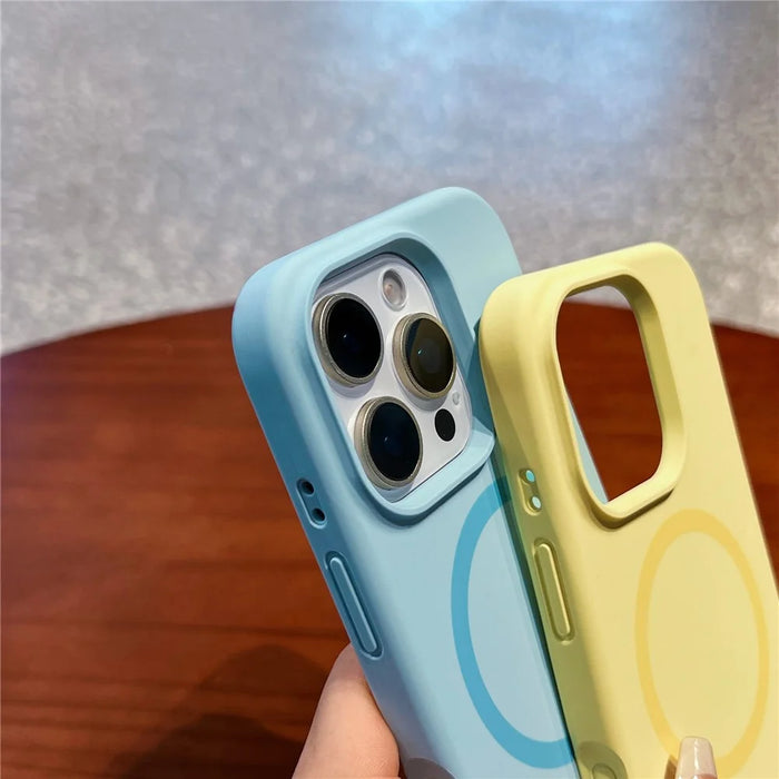 For iPhone 16 Pro Case Compatible with MagSafe Liquid Silicone + PC Anti-Scratch Phone Cover - Light Yellow - 7