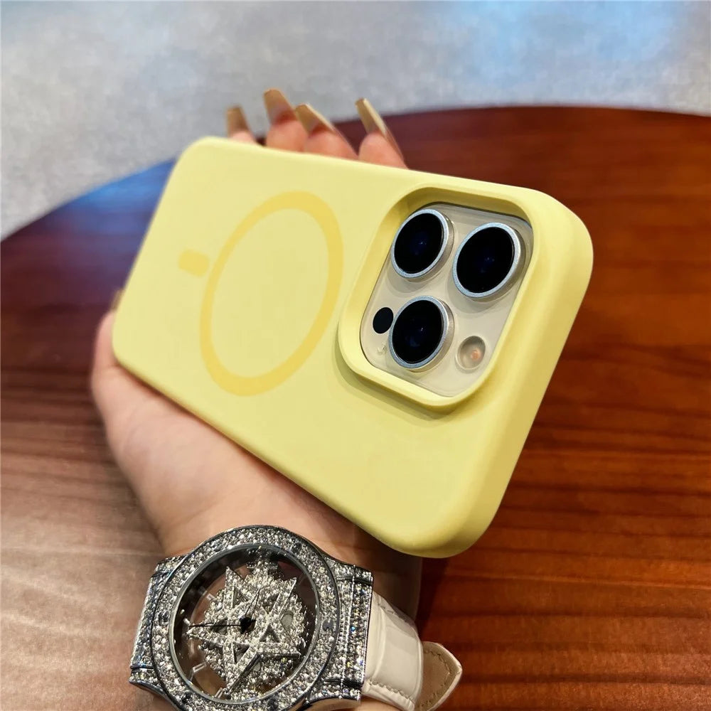 For iPhone 16 Pro Max Case Compatible with MagSafe Liquid Silicone + PC Anti-Scratch Phone Cover - Light Yellow - 3