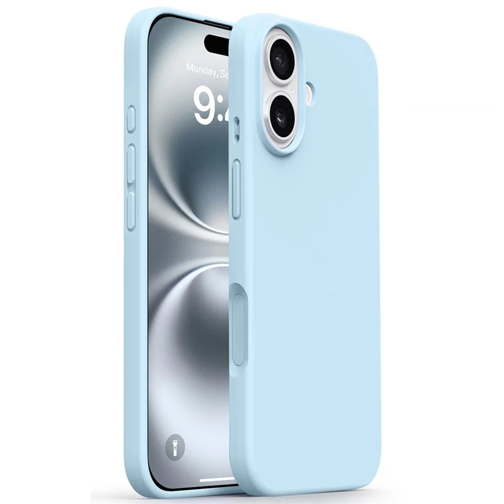 For iPhone 17 Case Soft Microfiber Lining Liquid Silicone + PC Phone Cover - Ice Blue - 1