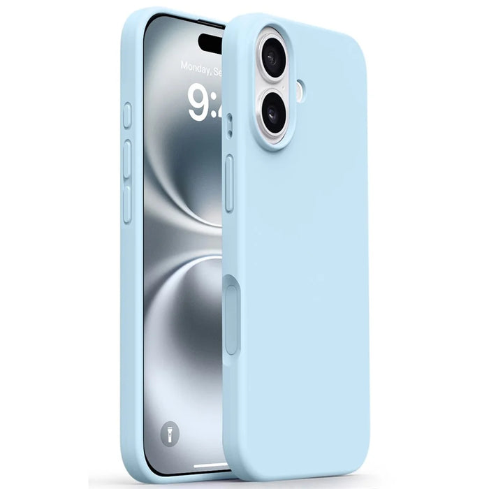 For iPhone 17 Case Soft Microfiber Lining Liquid Silicone + PC Phone Cover - Ice Blue - 1