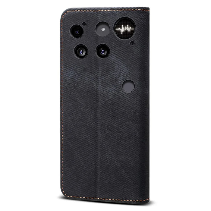 For Nothing Phone (3) 5G Case Jeans Cloth Texture Anti-Scratch Leather Stand Phone Cover - Black - 6