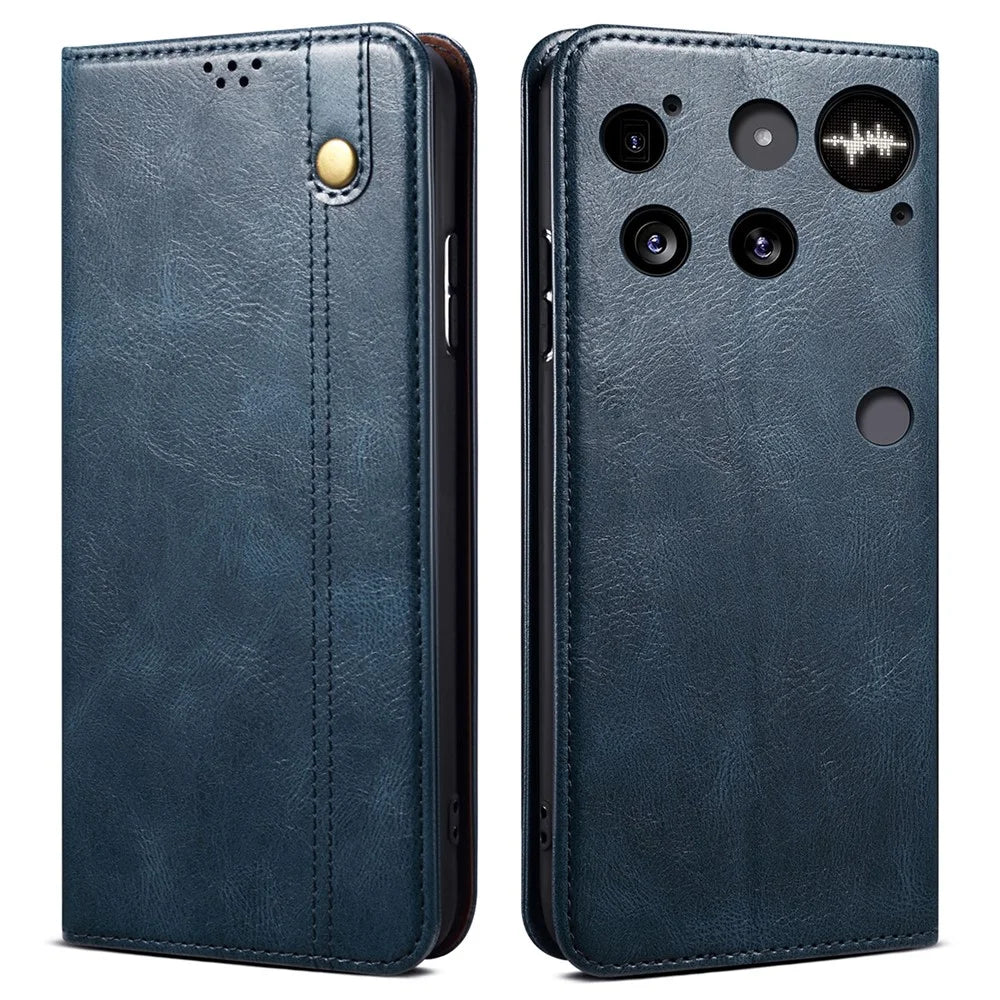 For Nothing Phone (3) 5G Case Crazy Horse Texture Waxy Leather Wallet Stand Phone Cover - Blue - 1