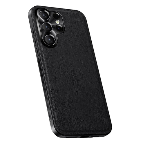 For Samsung Galaxy S25 Ultra Case PU + TPU + PC Phone Back Cover with Metal Lens Frame - Black - 1