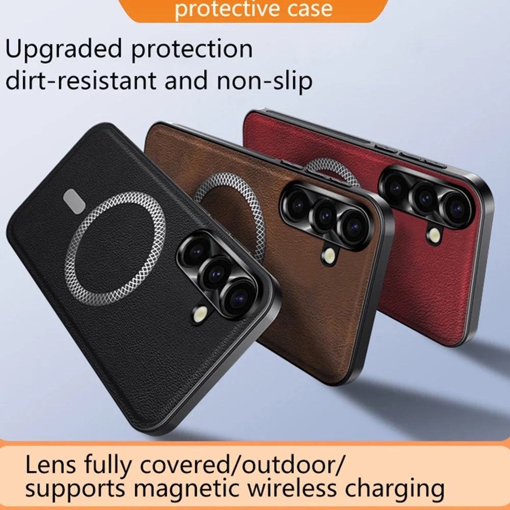 For Samsung Galaxy S25+ Magnetic Case PU TPU PC Phone Back Cover with Metal Lens Frame - Black - 7