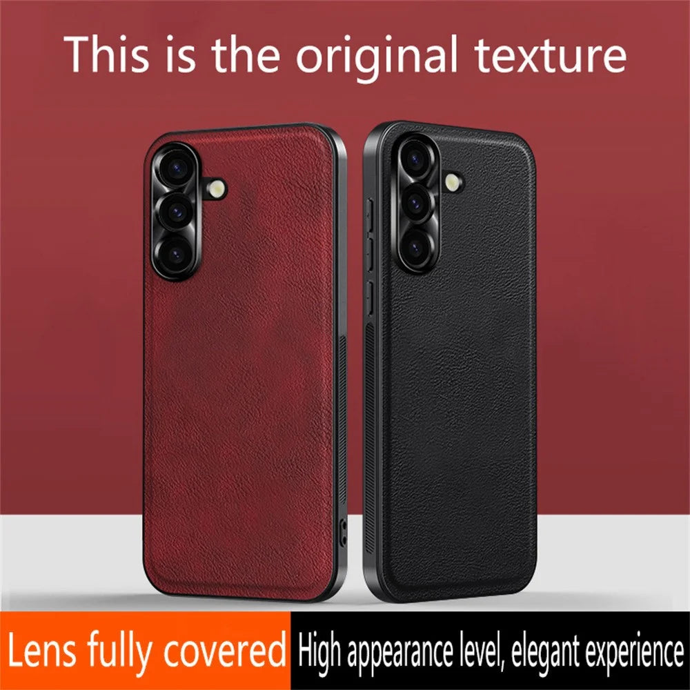 For Samsung Galaxy S25 Case PU + TPU + PC Phone Back Cover with Metal Lens Frame - Brown - 6