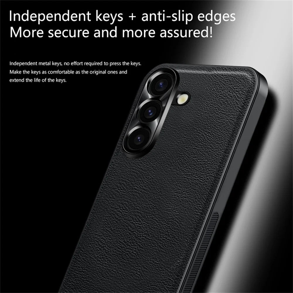 For Samsung Galaxy S25+ Case PU + TPU + PC Phone Back Cover with Metal Lens Frame - Black - 5