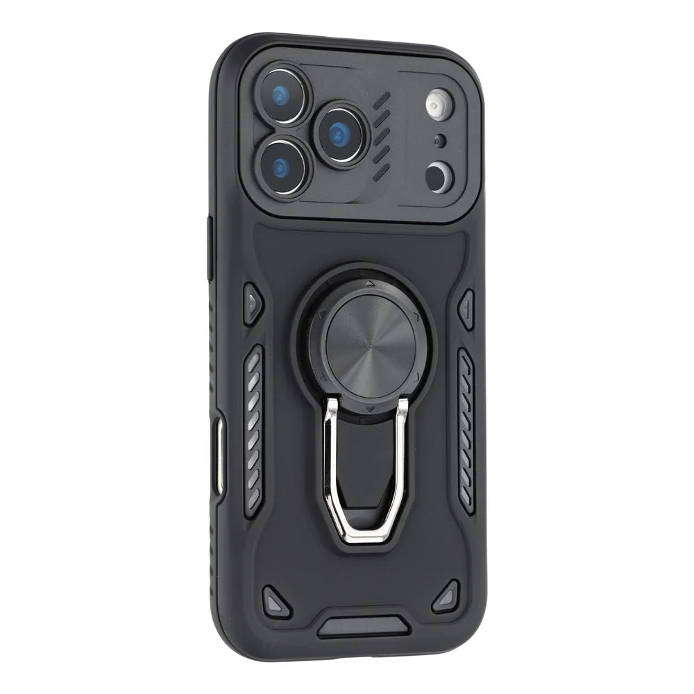For iPhone 17 Pro Case with Kickstand Shockproof TPU + PC Phone Back Cover - Black - 1