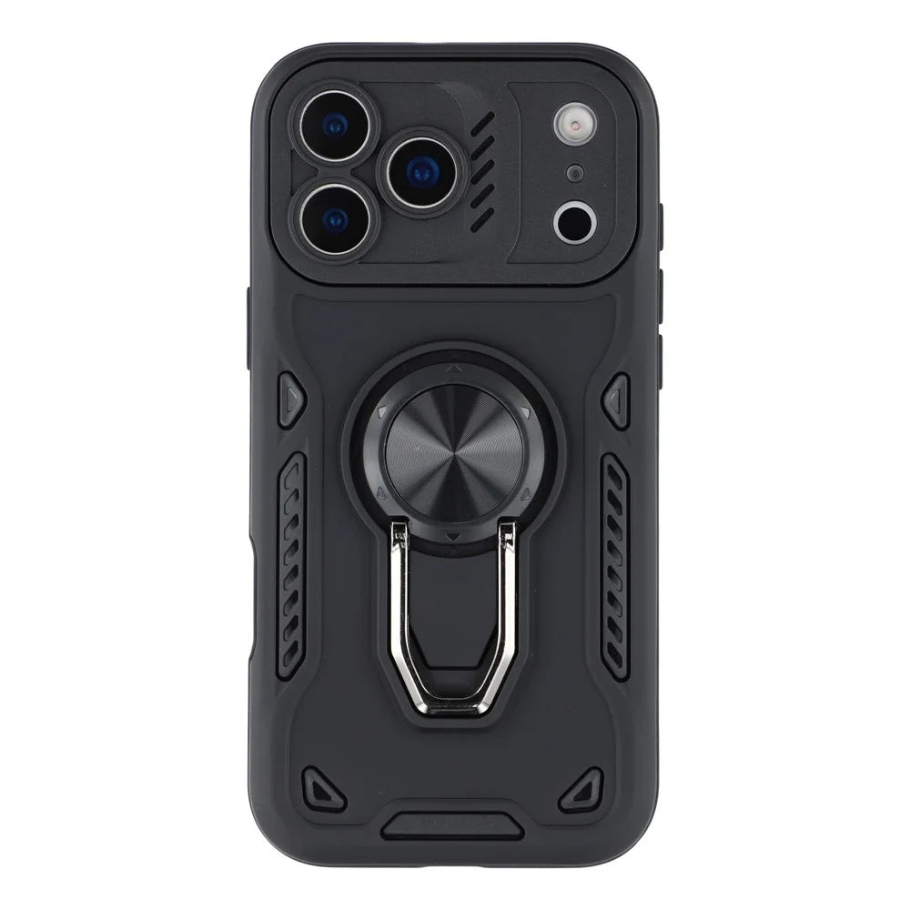 For iPhone 17 Pro Case with Kickstand Shockproof TPU + PC Phone Back Cover - Black - 3