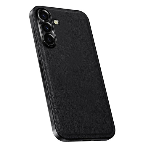 For Samsung Galaxy S24 Case PU + TPU + PC Phone Back Cover with Metal Lens Frame - Black - 1