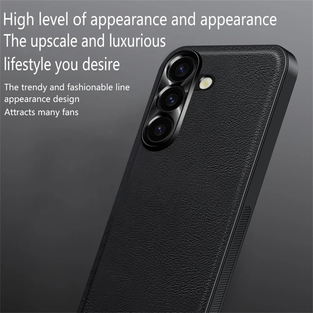 For Samsung Galaxy S24 Case PU + TPU + PC Phone Back Cover with Metal Lens Frame - Black - 3