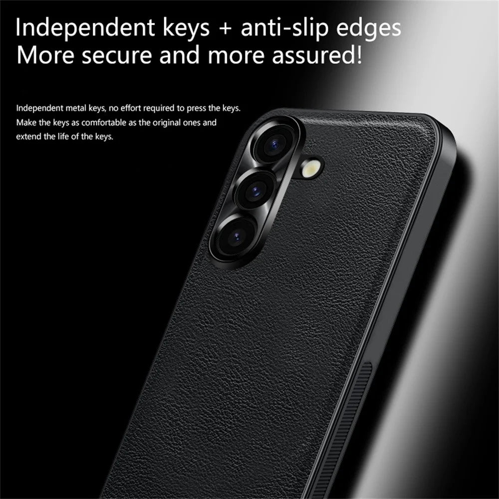 For Samsung Galaxy S24 Case PU + TPU + PC Phone Back Cover with Metal Lens Frame - Black - 5