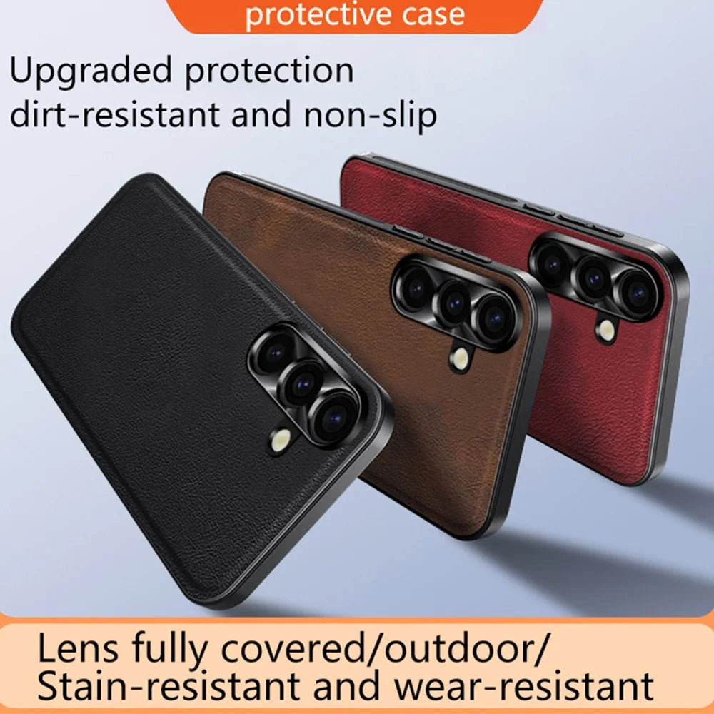 For Samsung Galaxy S24 Case PU + TPU + PC Phone Back Cover with Metal Lens Frame - Black - 7