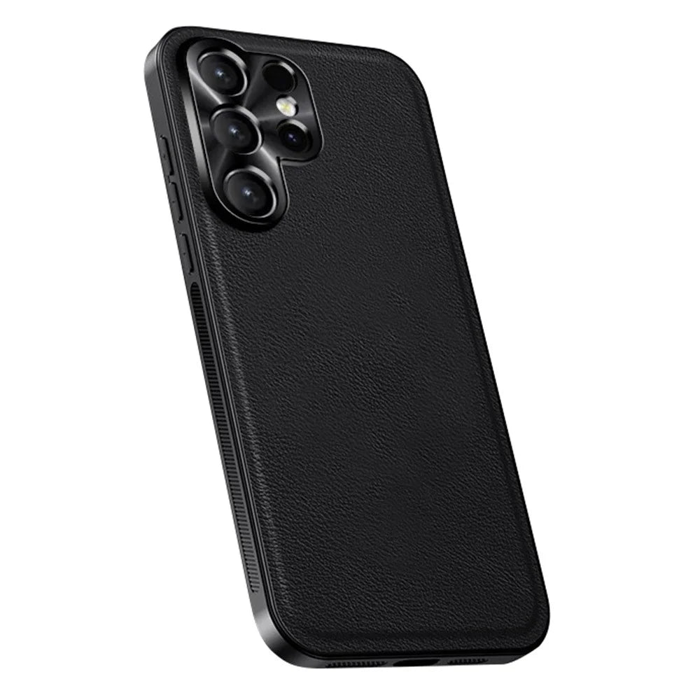 For Samsung Galaxy S24 Ultra Case PU + TPU + PC Phone Back Cover with Metal Lens Frame - Black - 1