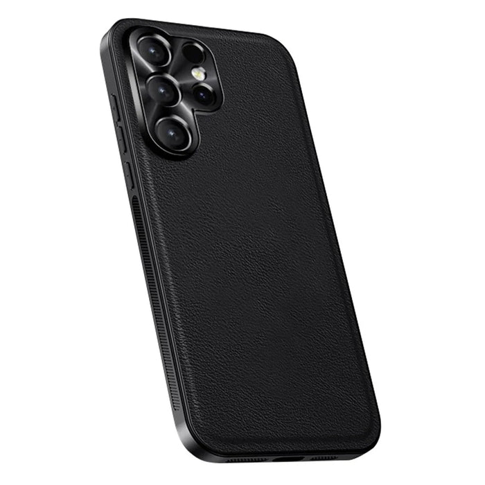 For Samsung Galaxy S24 Ultra Case PU + TPU + PC Phone Back Cover with Metal Lens Frame - Black - 1