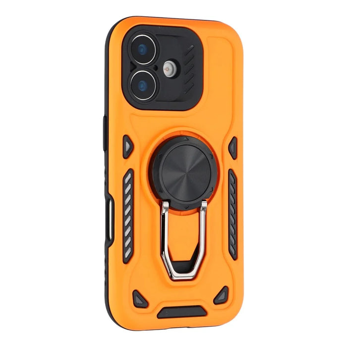 For iPhone 16 Case with Kickstand Shockproof TPU + PC Phone Back Cover - Orange - 1