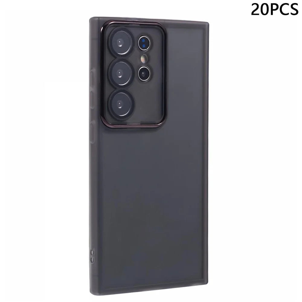 Bulk Purchasing 20Pcs For Samsung Galaxy S24 Ultra Case Electroplated Camera Frame TPU Phone Cover Precise Cutouts - Transparent Black - 1