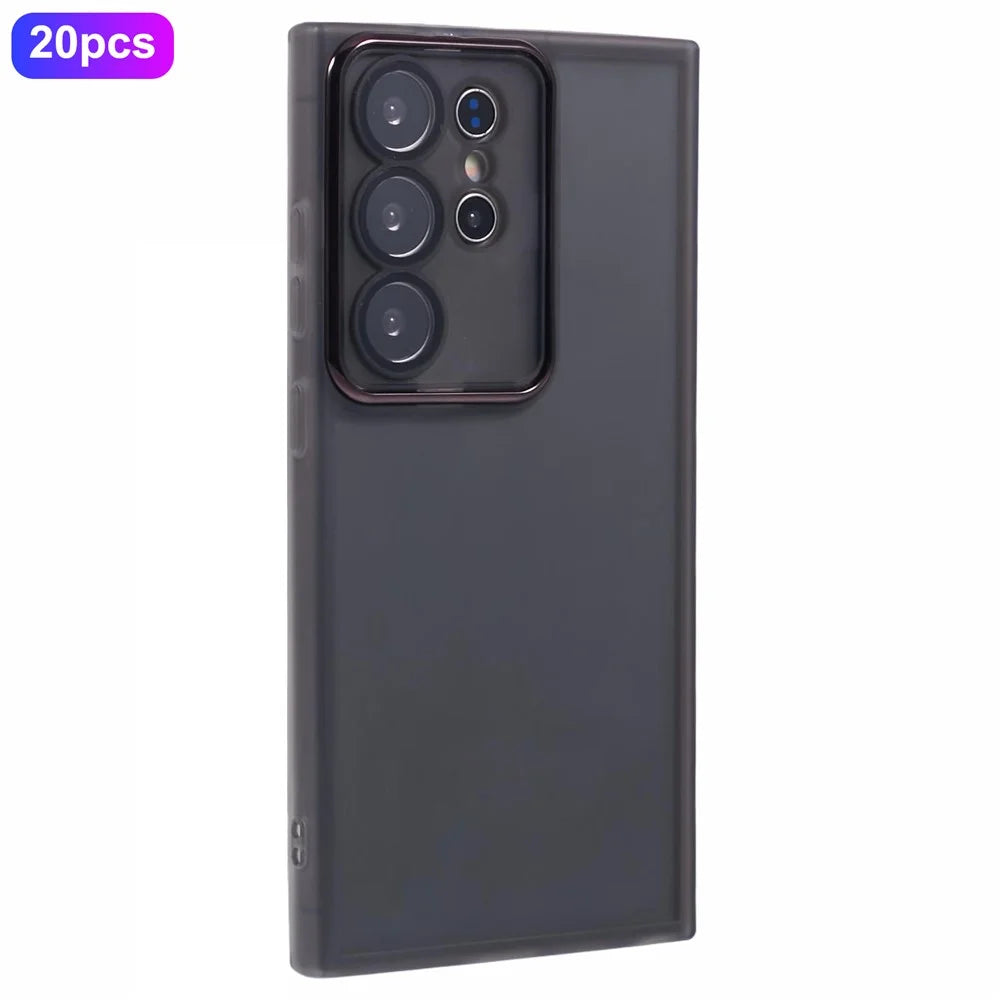 Bulk Purchasing 20Pcs For Samsung Galaxy S25 Ultra Case Electroplated Camera Frame TPU Phone Cover Precise Cutouts - Transparent Black - 1