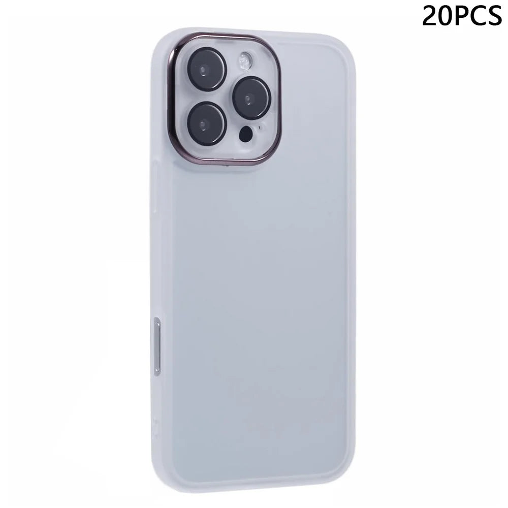 Bulk Purchasing 20Pcs For iPhone 16 Pro Max Case Electroplated Camera Frame TPU Phone Cover Precise Cutouts - Transparent White - 1