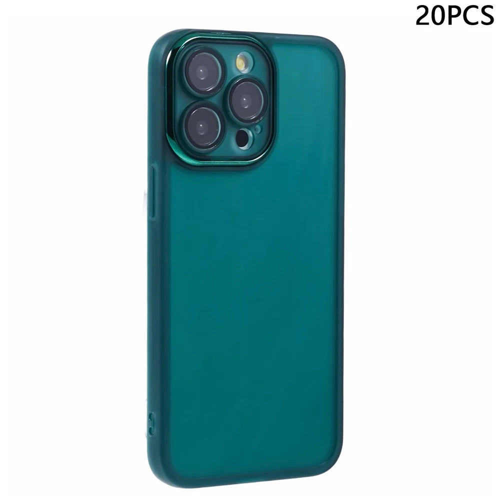 Bulk Purchasing 20Pcs For iPhone 12 Pro Max Case Electroplated Camera Frame TPU Phone Cover Precise Cutouts - Transparent Green - 1