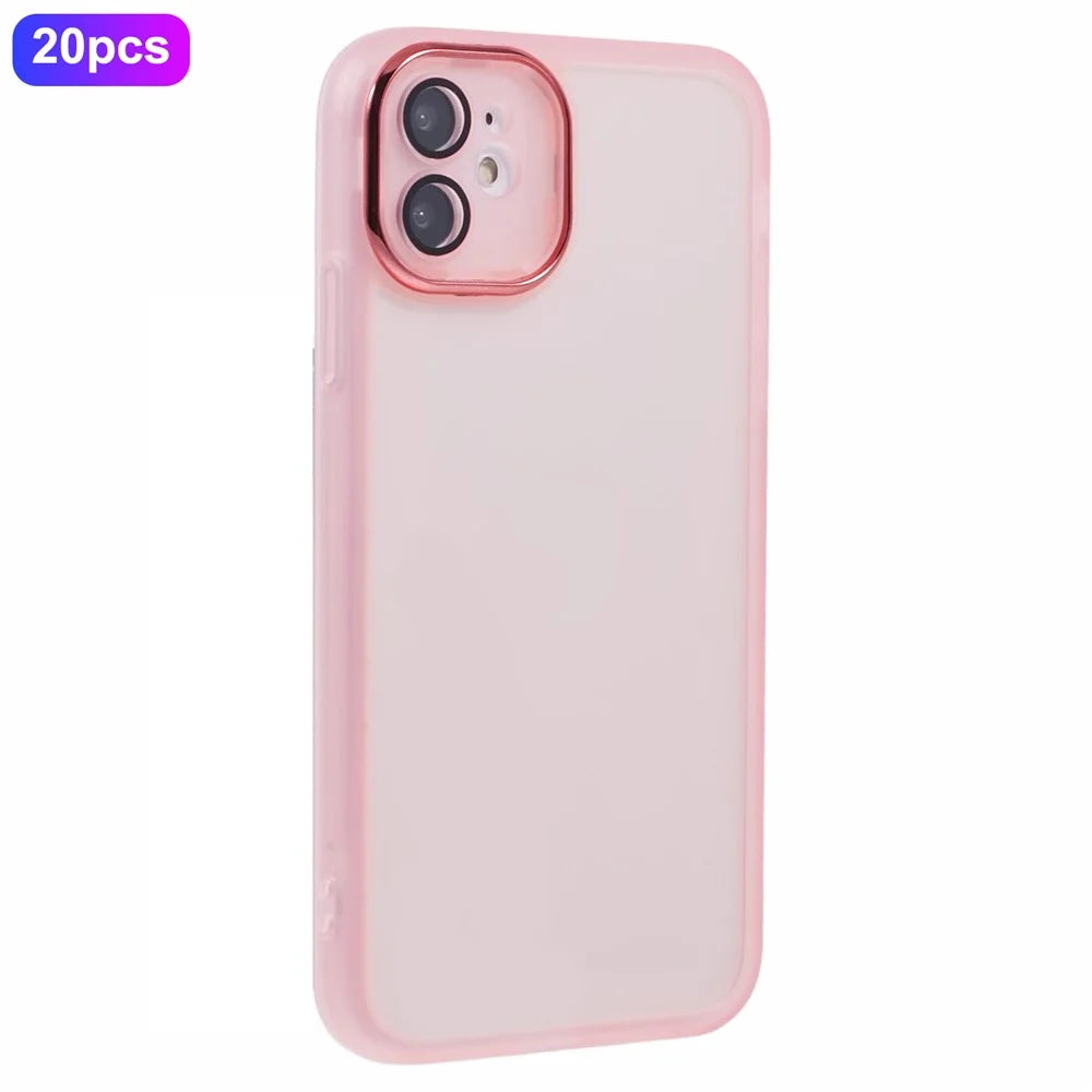 Bulk Purchasing 20Pcs For iPhone 12 Case Electroplated Camera Frame TPU Phone Cover Precise Cutouts - Transparent Pink - 1