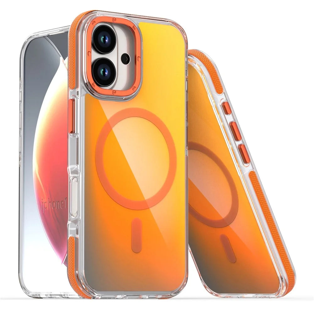 For iPhone 17 Case Compatible with MagSafe Cute Fluorescent Design TPU Acrylic Phone Back Cover - Orange - 1