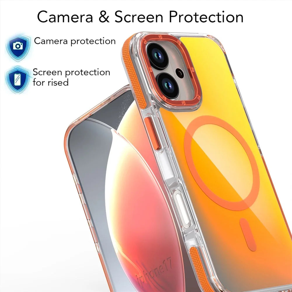 For iPhone 17 Case Compatible with MagSafe Cute Fluorescent Design TPU Acrylic Phone Back Cover - Orange - 3